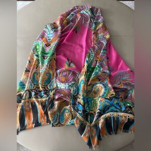 Colorful Scarf/wrap Oversized with Paisley Print Border.